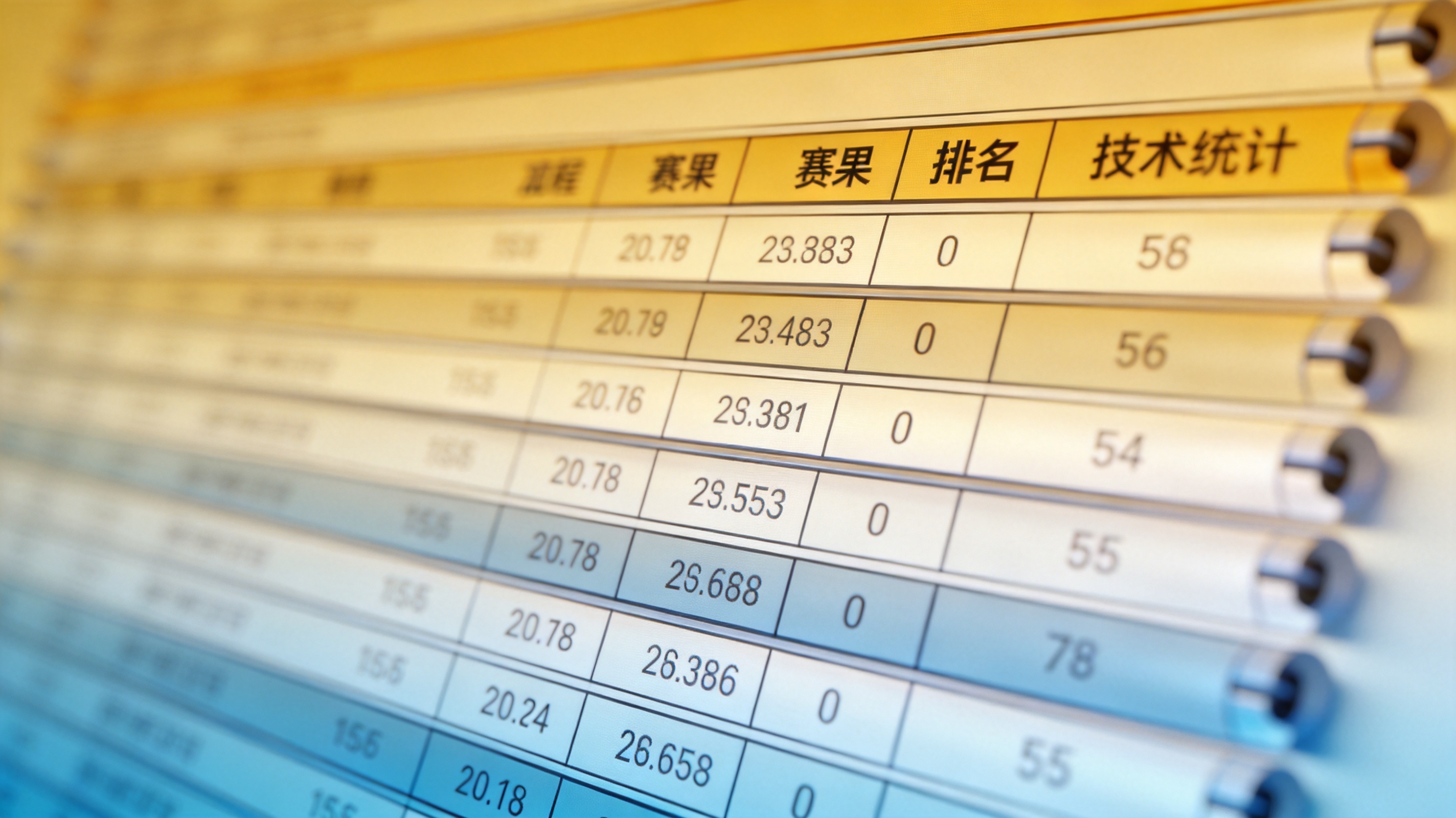 赛事数据表格中赛程、赛果、排名与技术统计各字段排列的结构示意